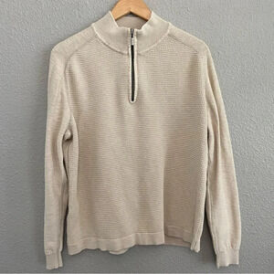 Tommy Bahama Men's Cotton Sweater Beige Waffle Pullover 1/4 zip size Large